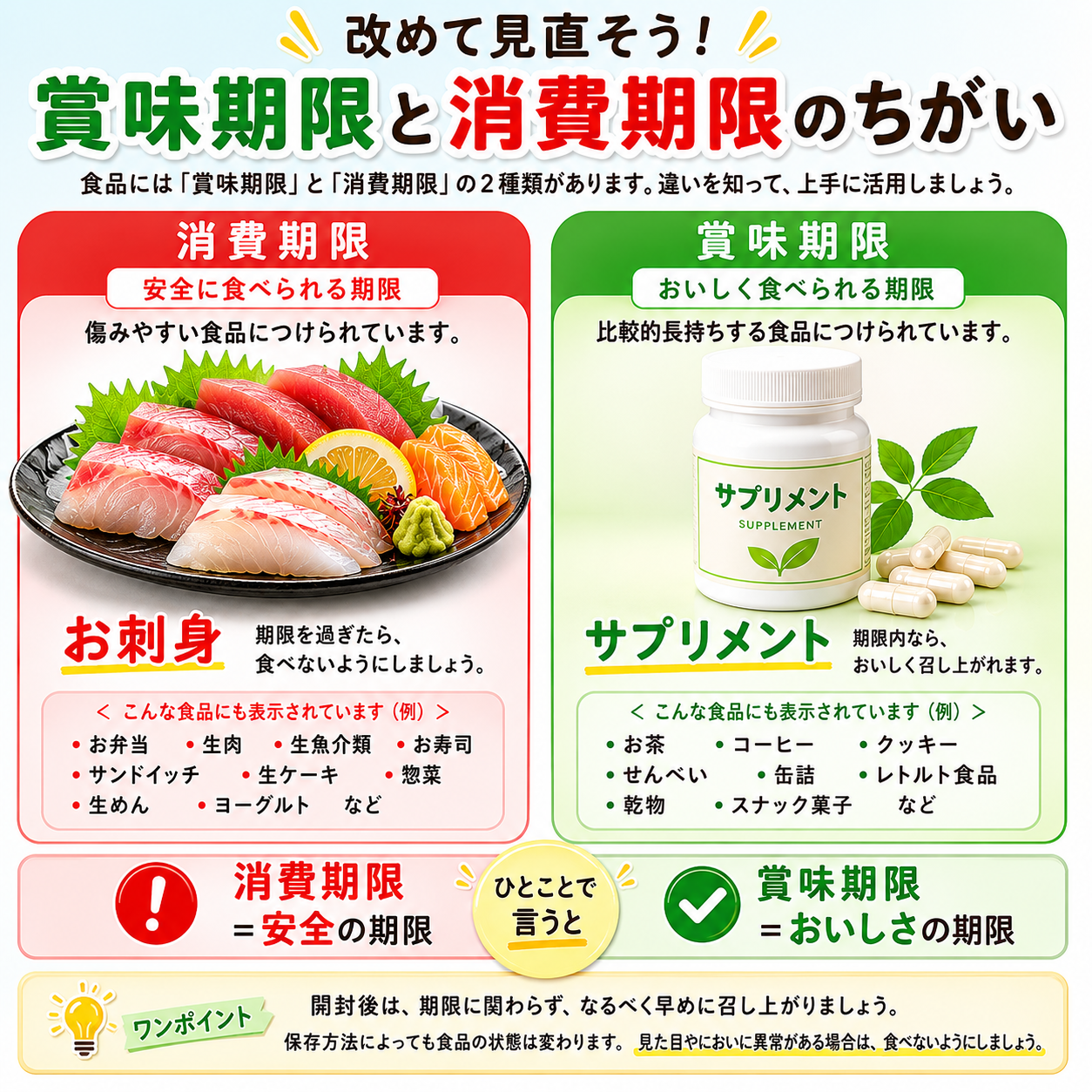 賞味期限と消費期限の違いとは お刺身とサプリメントでわかりやすく解説